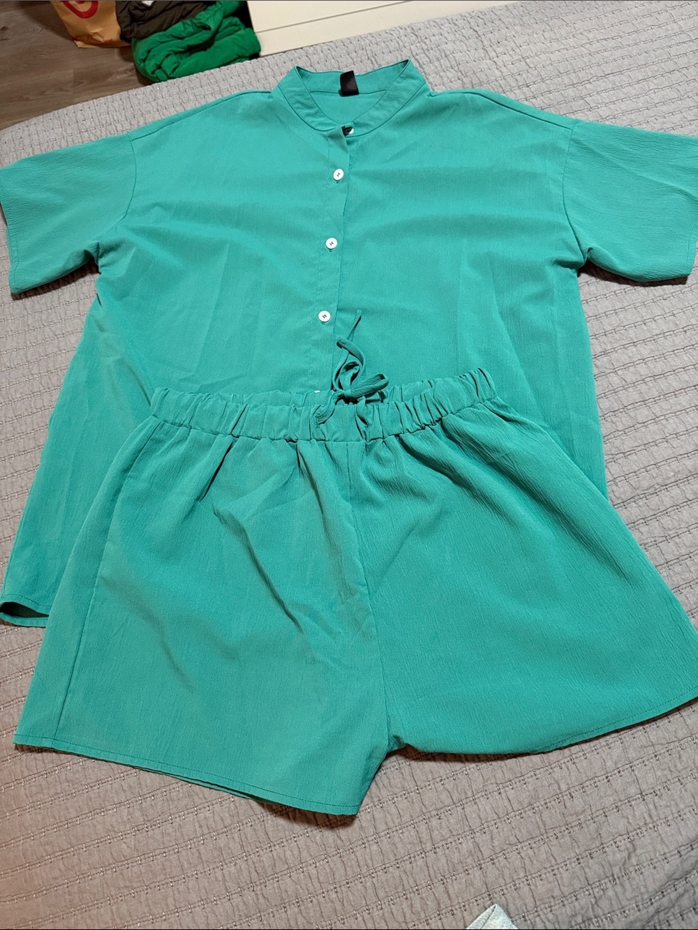 SHEIN Teal Button-Up Short Set